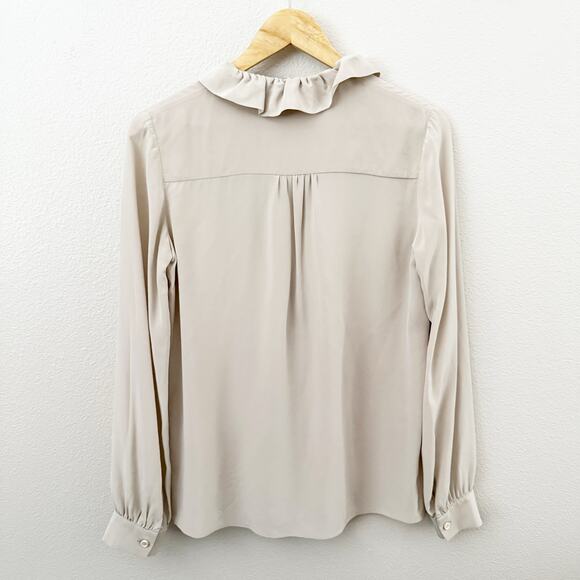 DEREK LAM | Beige Taupe Ruffle Front Blouse Top Shirt | Size 4 - Picture 5 of 8